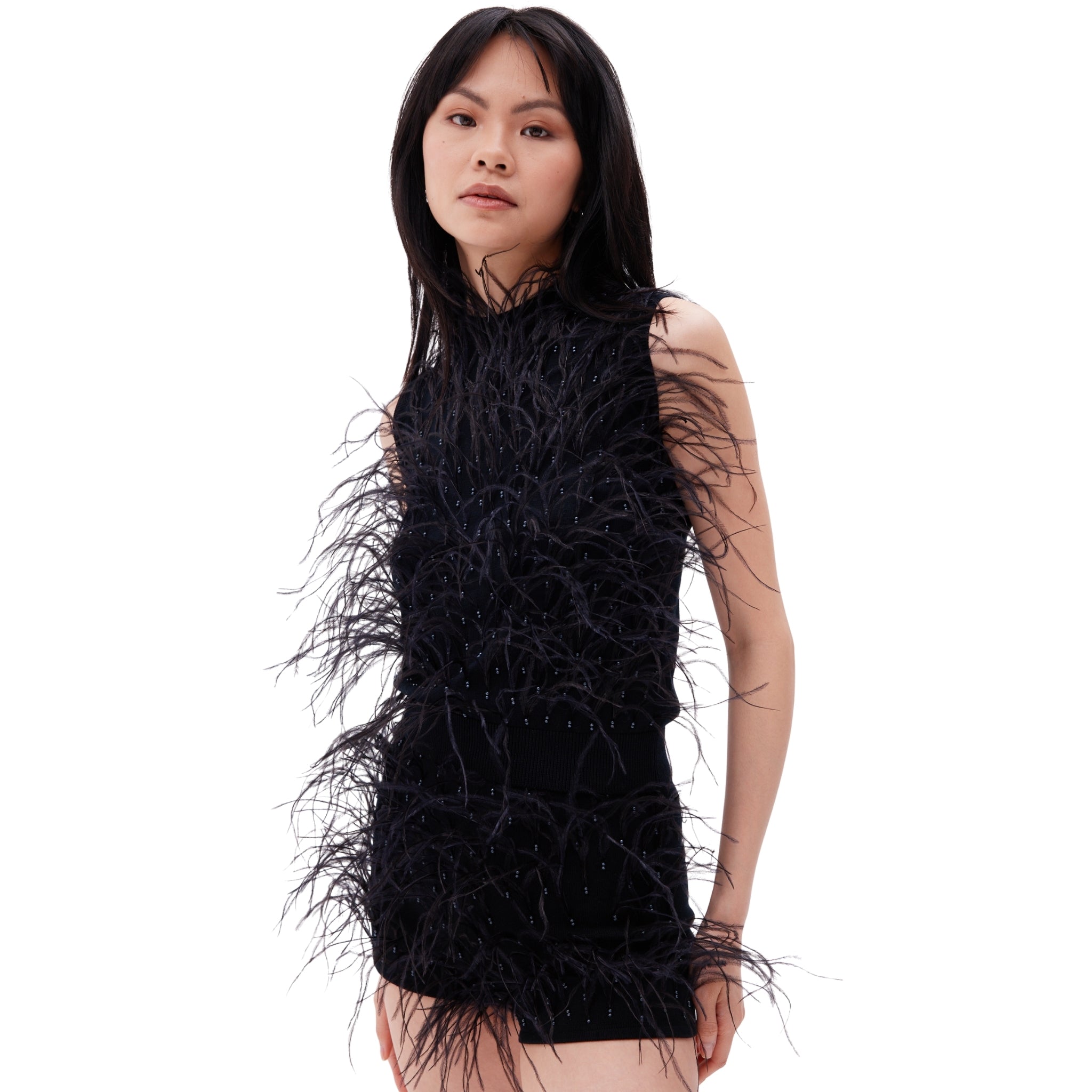 The Feather & Pearl Detail Sleeveless Blouse in Black