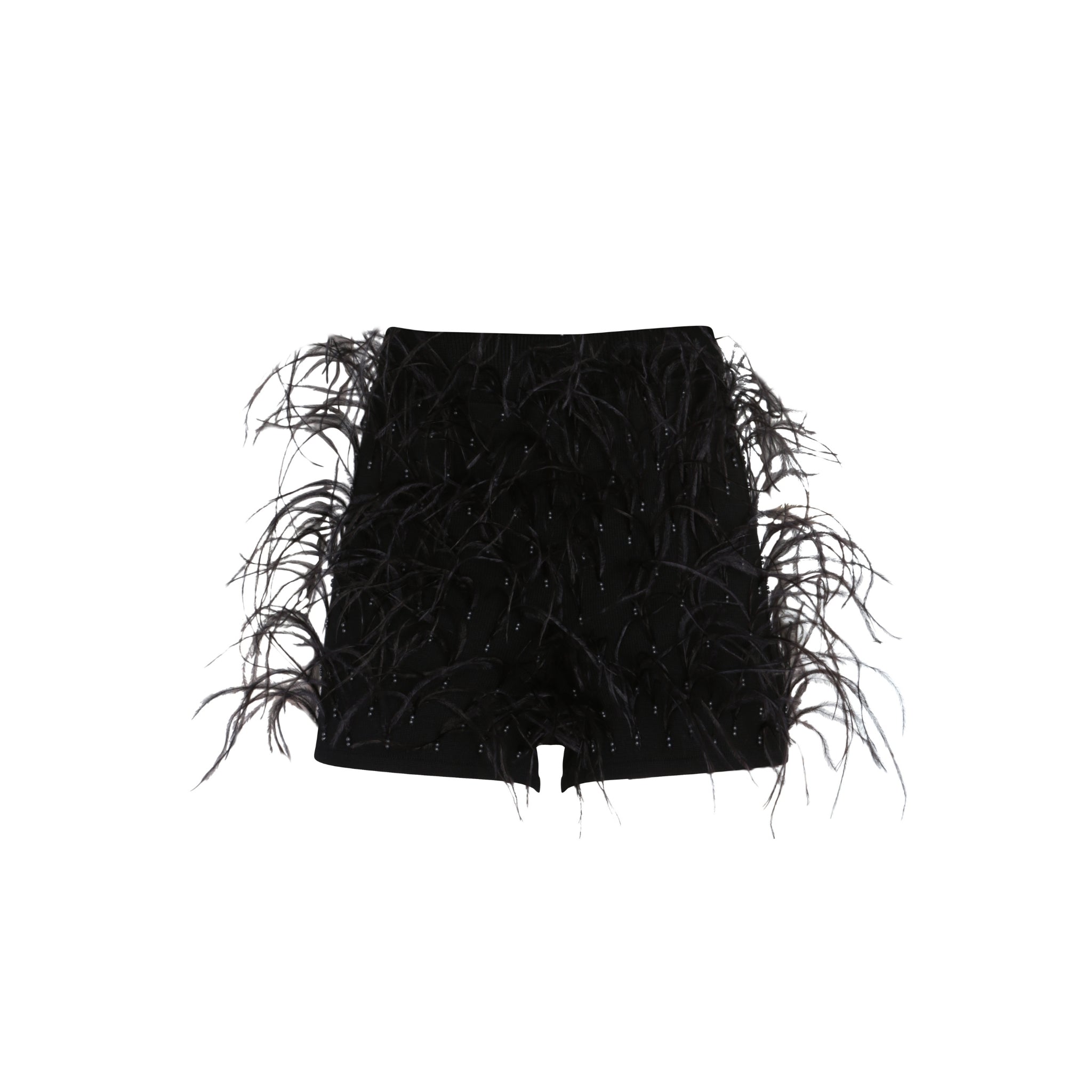 The Feather & Pearl Detail High Waisted Hot Pants in Black