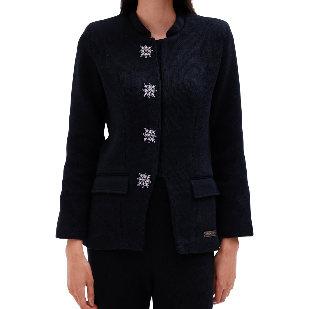 The Button Detail Nehru Collar Jacket with Matching Scarf in Black