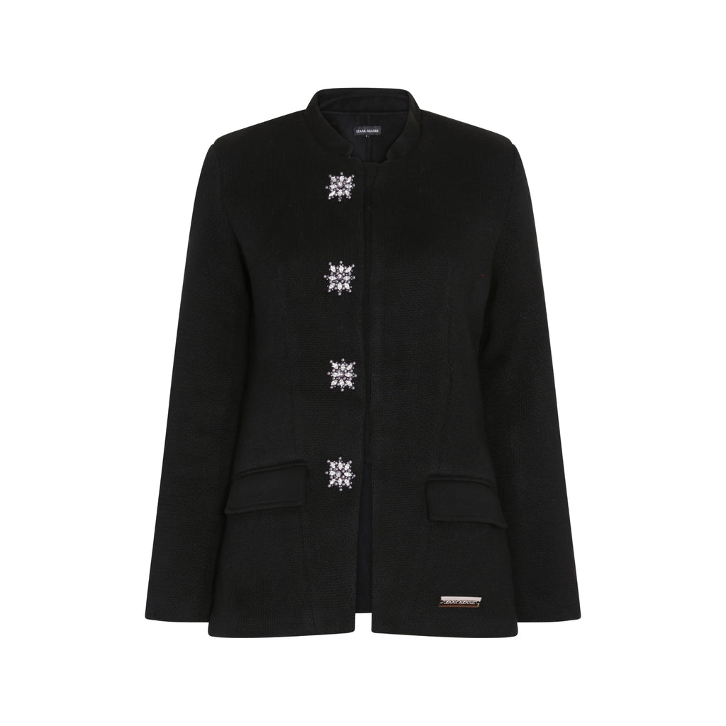 The Button Detail Nehru Collar Jacket with Matching Scarf in Black