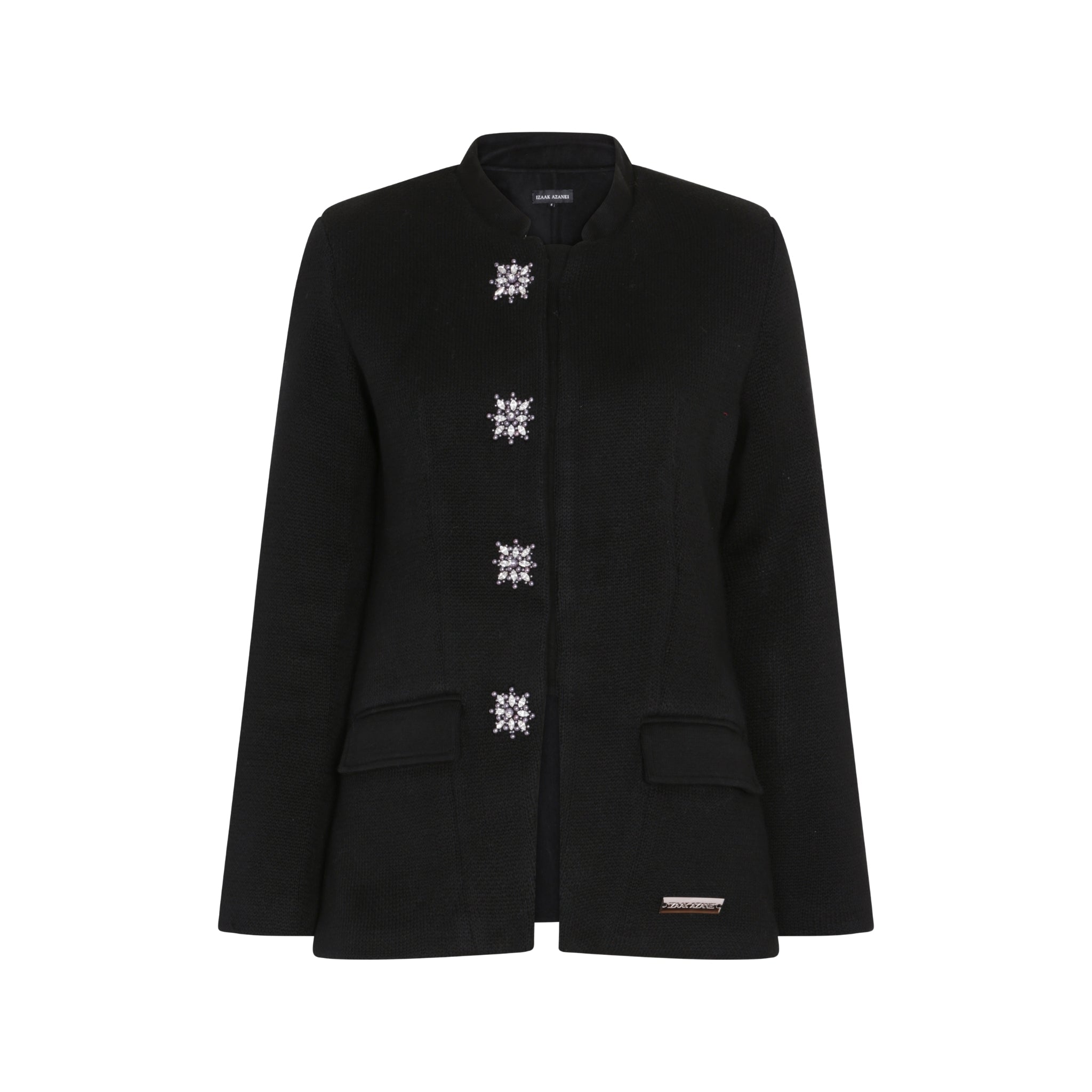 The Button Detail Nehru Collar Jacket with Matching Scarf in Black
