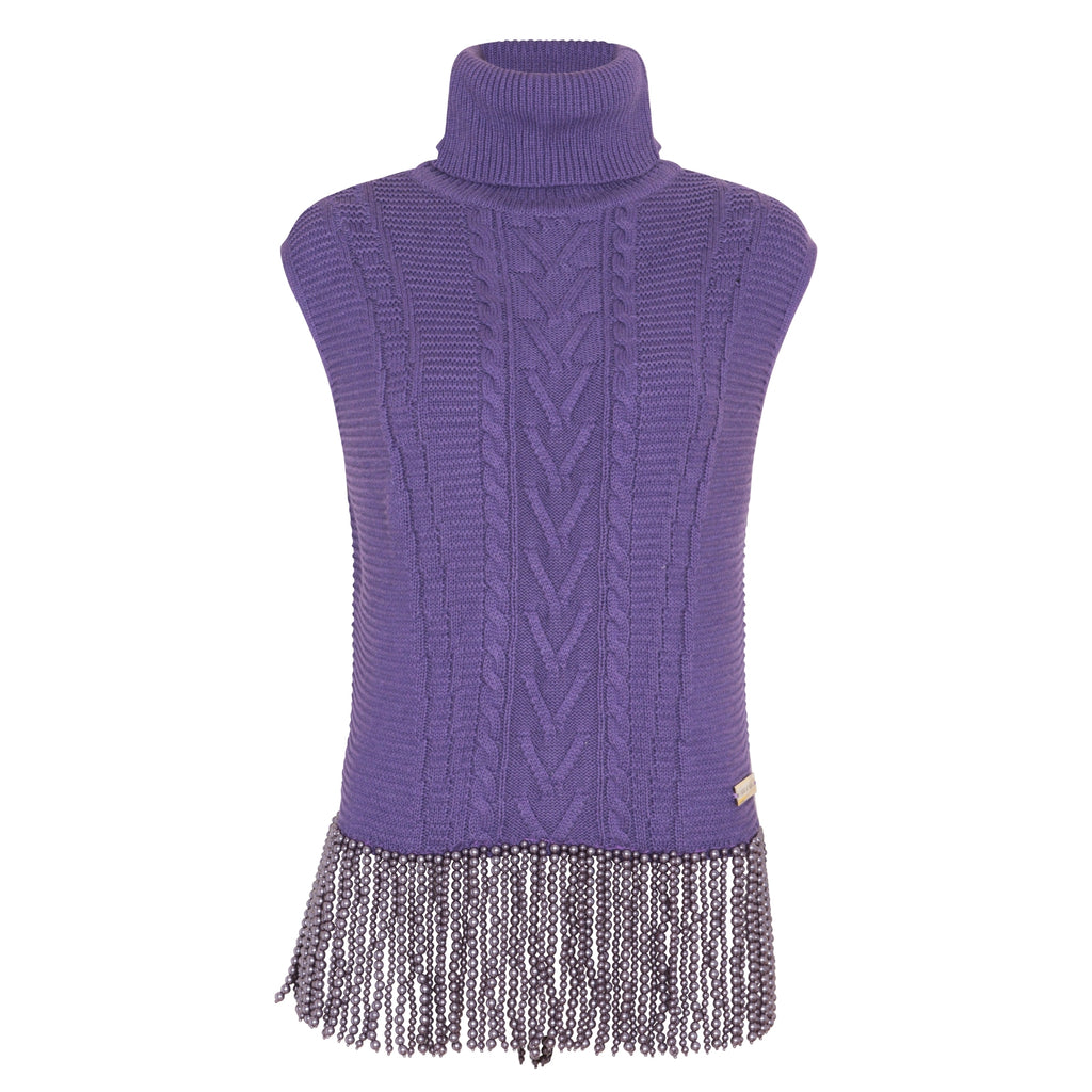 The High Neck Pearl Trim Blouse in Amethyst