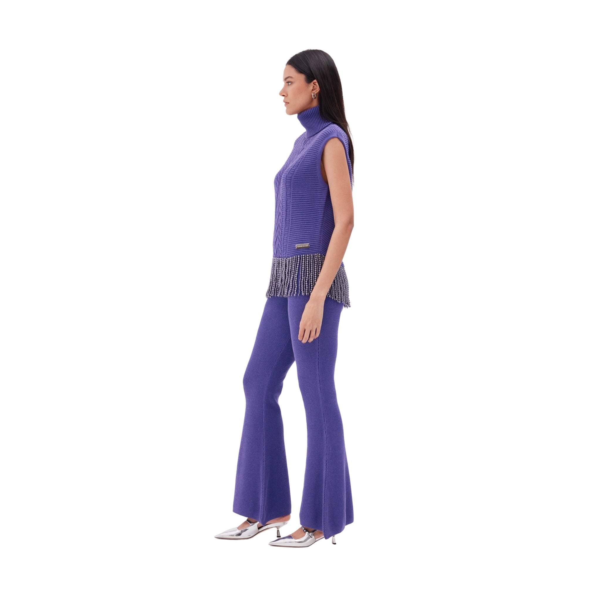 The High Neck Pearl Trim Blouse in Amethyst