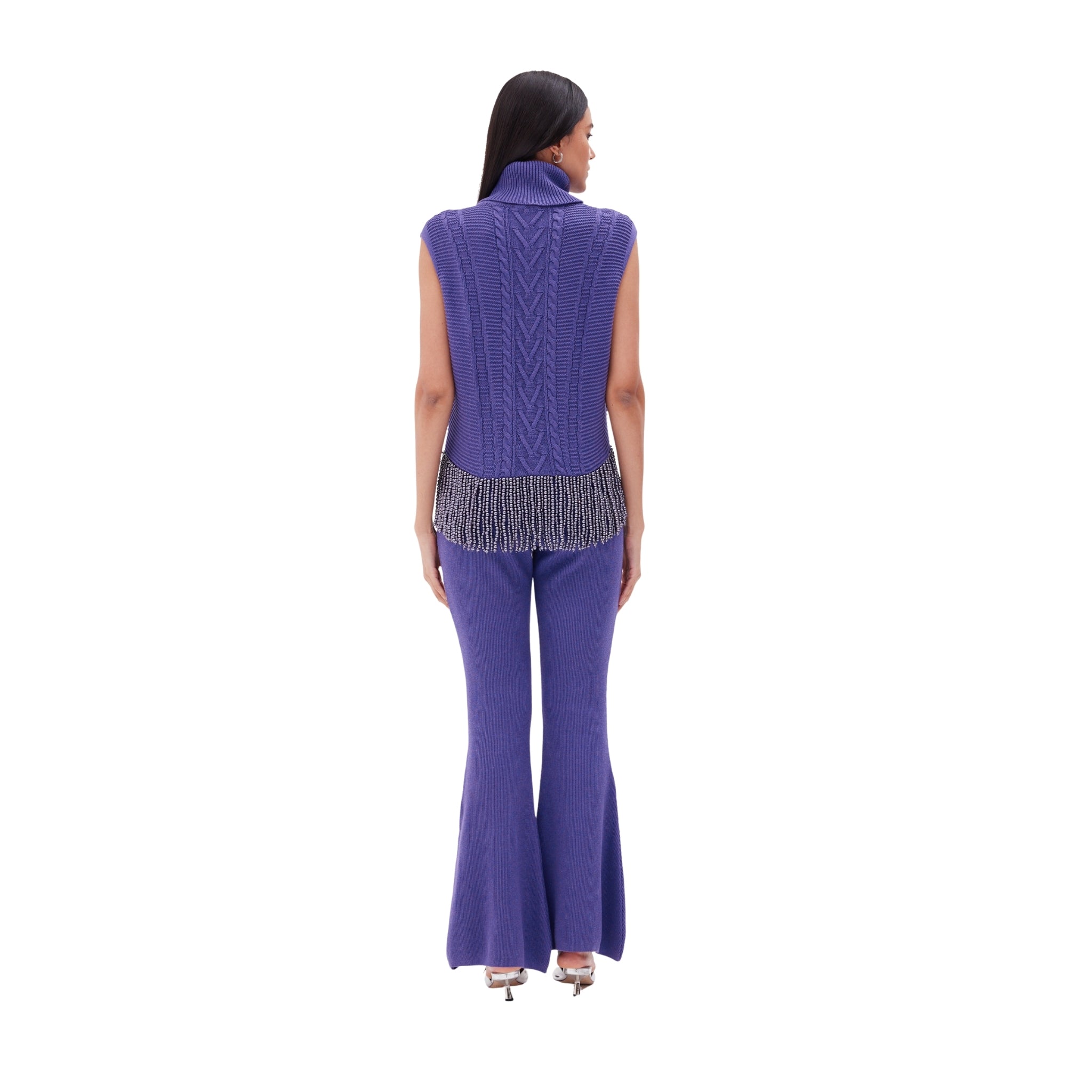 The High Neck Pearl Trim Blouse in Amethyst