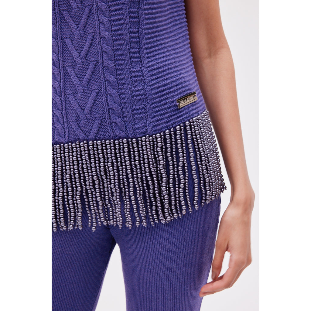 The High Neck Pearl Trim Blouse in Amethyst