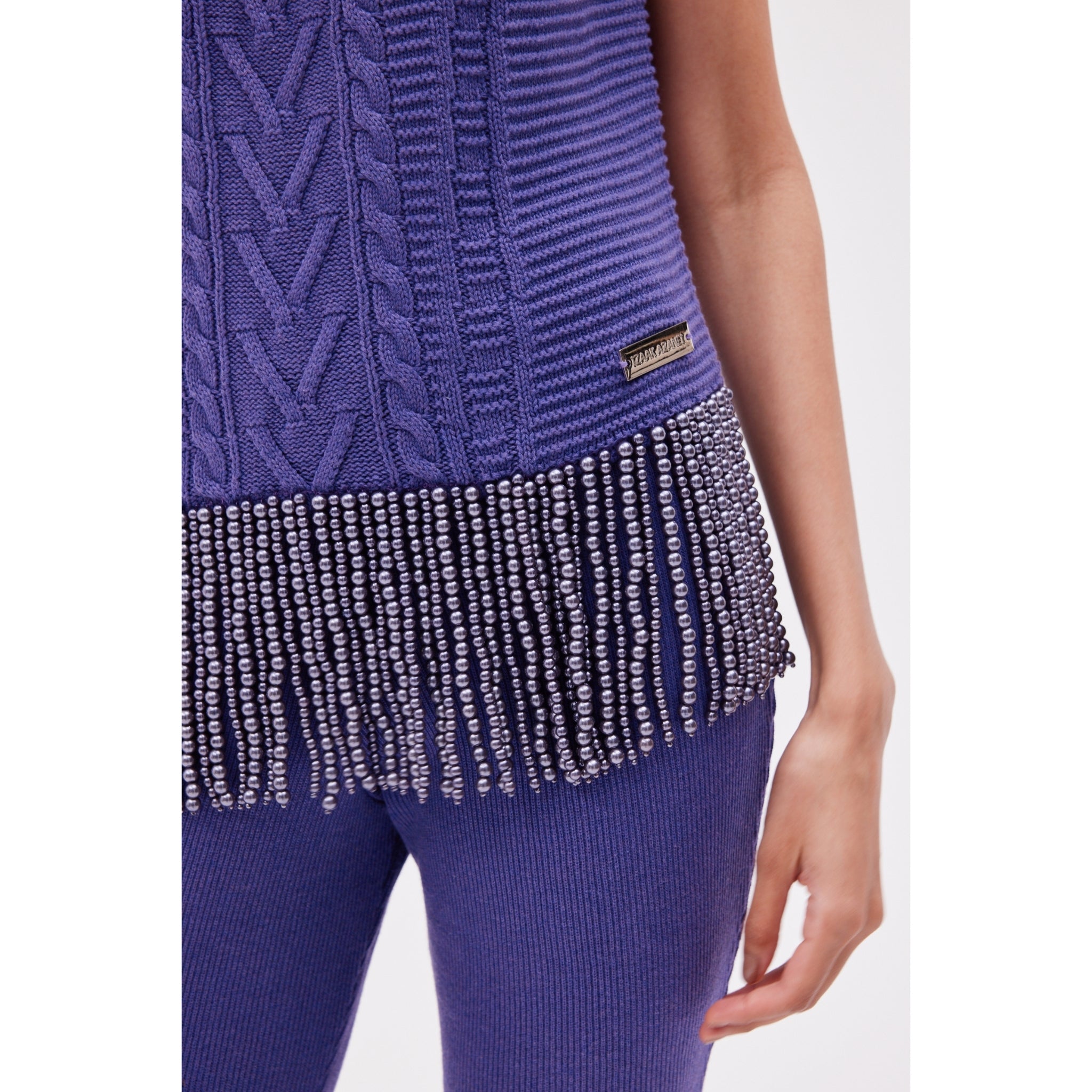 The High Neck Pearl Trim Blouse in Amethyst