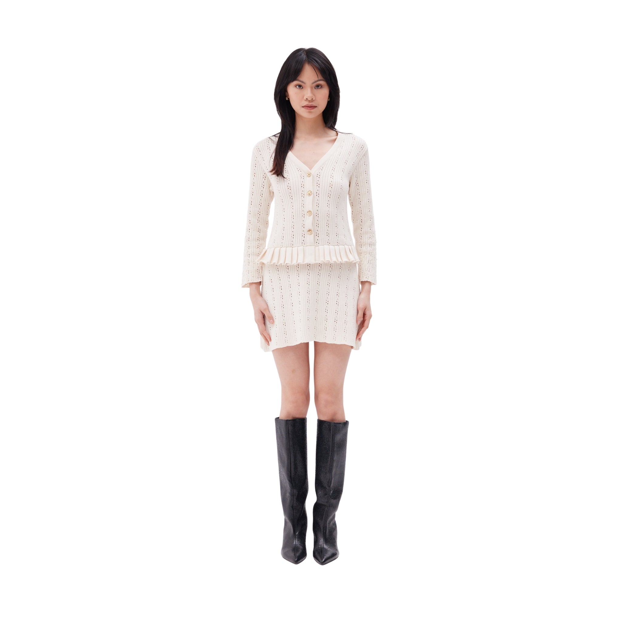 The Pleated Mini Dress with Ruffle Detail in Meringue