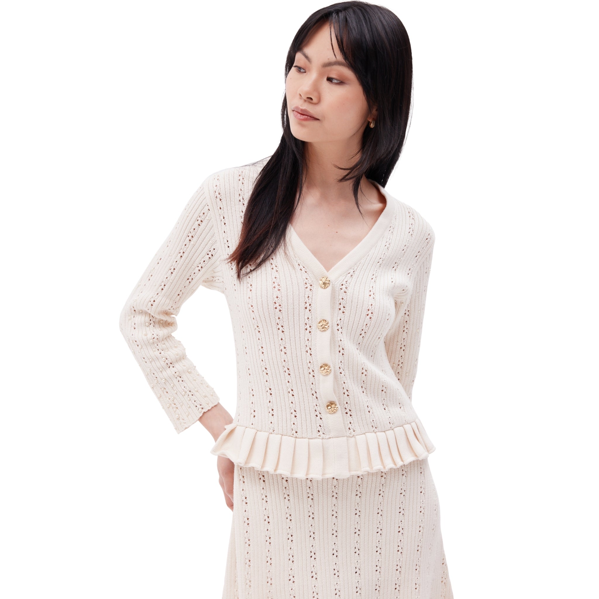 The Pleated Mini Dress with Ruffle Detail in Meringue