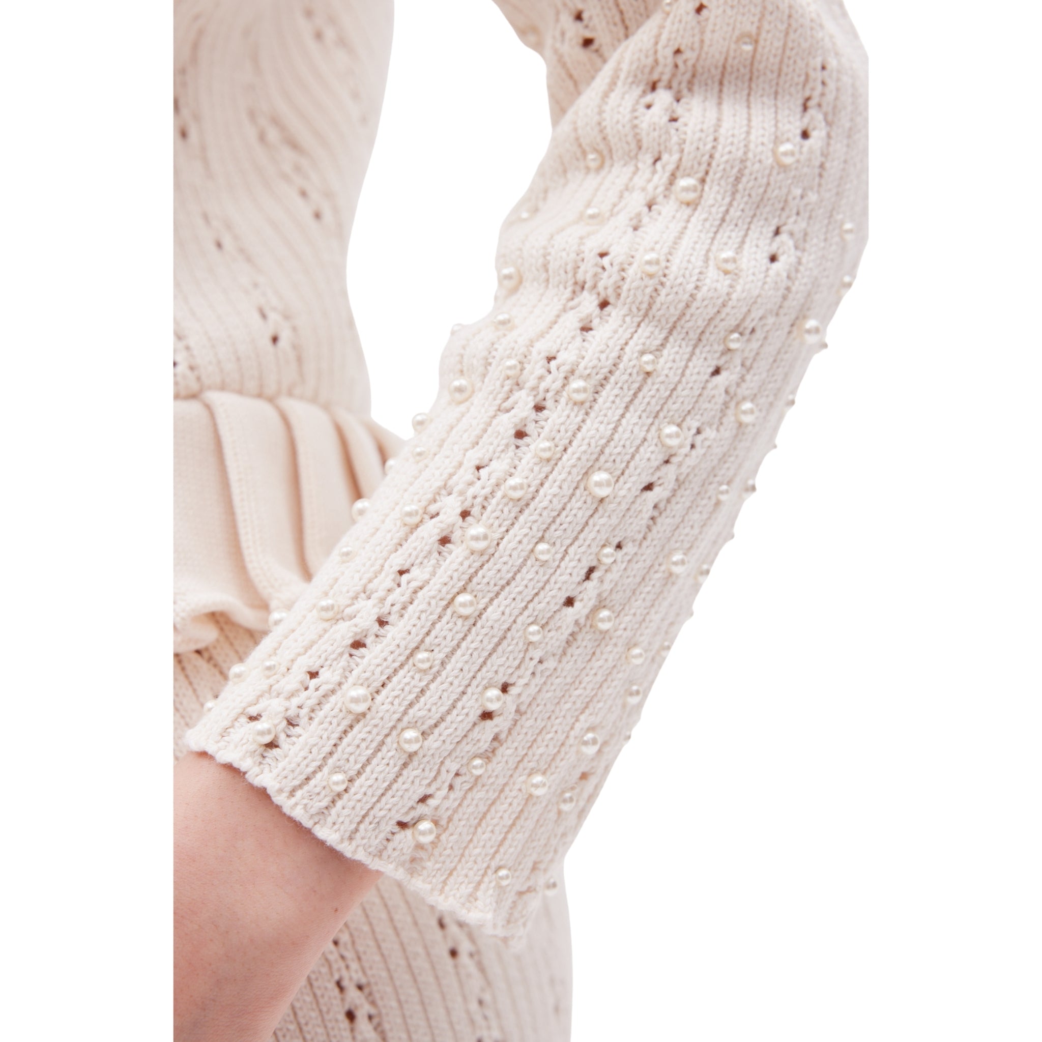 The Pleated Mini Dress with Ruffle Detail in Meringue