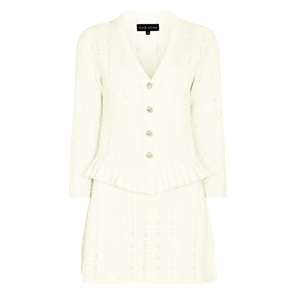 The Pleated Mini Dress with Ruffle Detail in Meringue