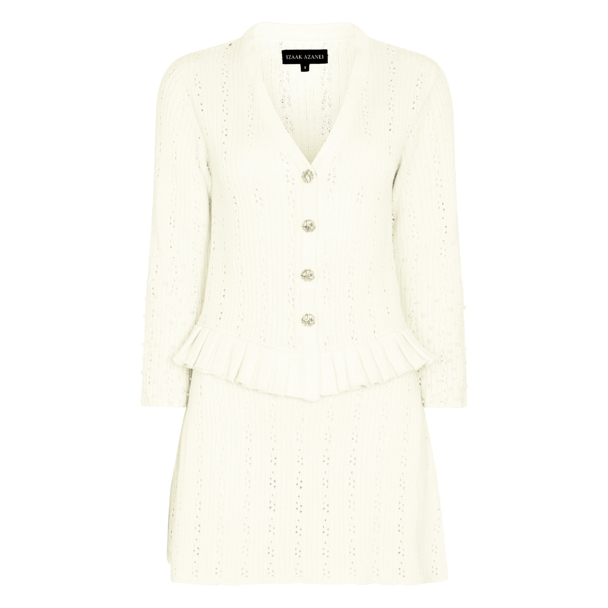 The Pleated Mini Dress with Ruffle Detail in Meringue