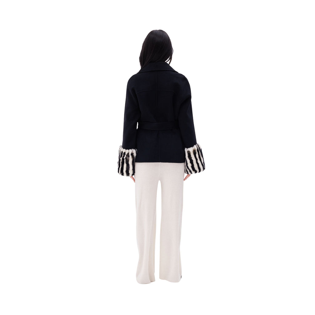 The Belted Jacket with Zebra Cuffs in Black