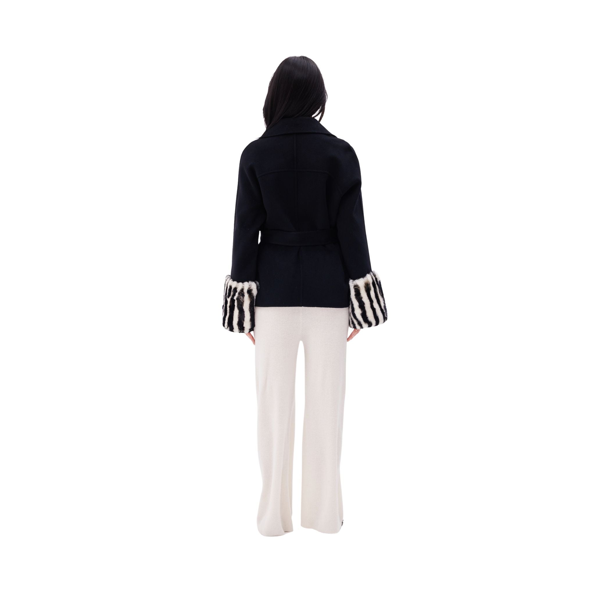The Belted Jacket with Zebra Cuffs in Black