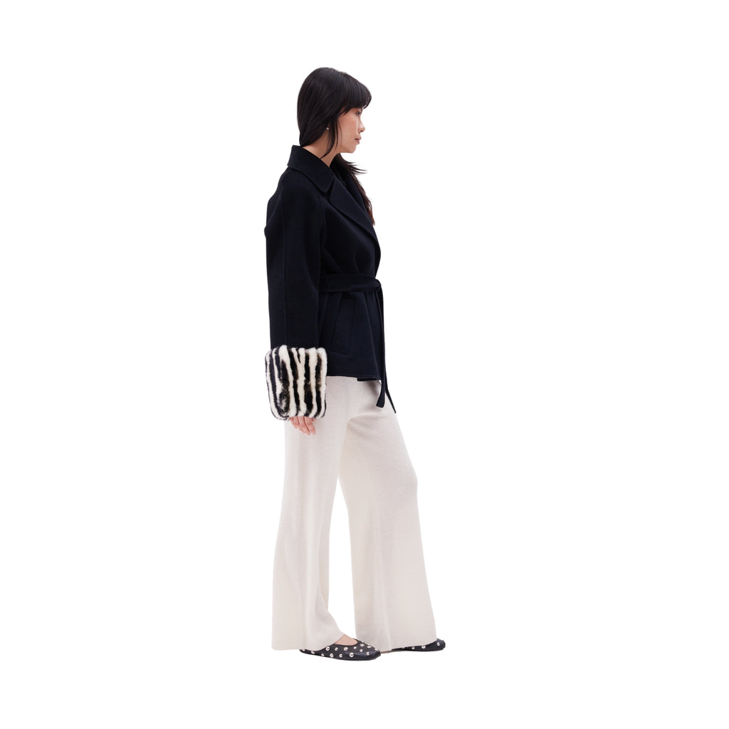 The Belted Jacket with Zebra Cuffs in Black