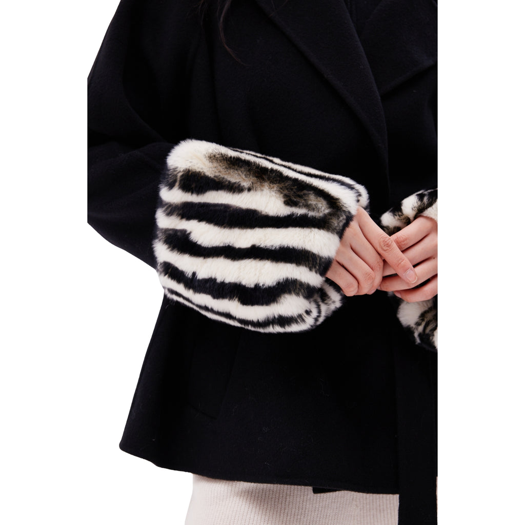 The Belted Jacket with Zebra Cuffs in Black