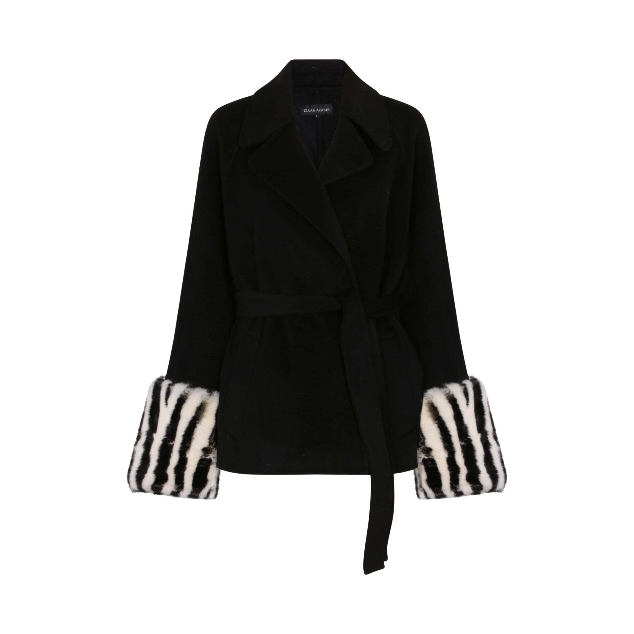 The Belted Jacket with Zebra Cuffs in Black