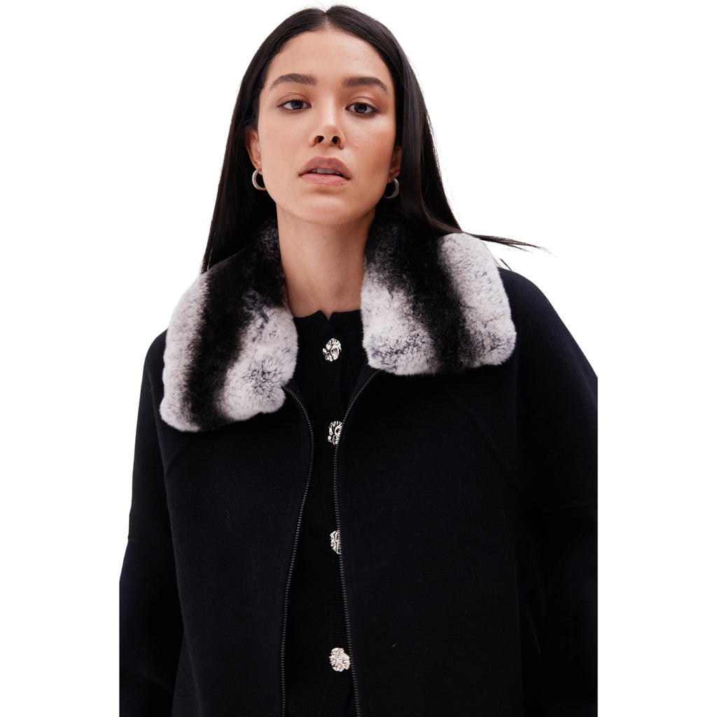 The Zip Up Jacket with Fur Collar in Black
