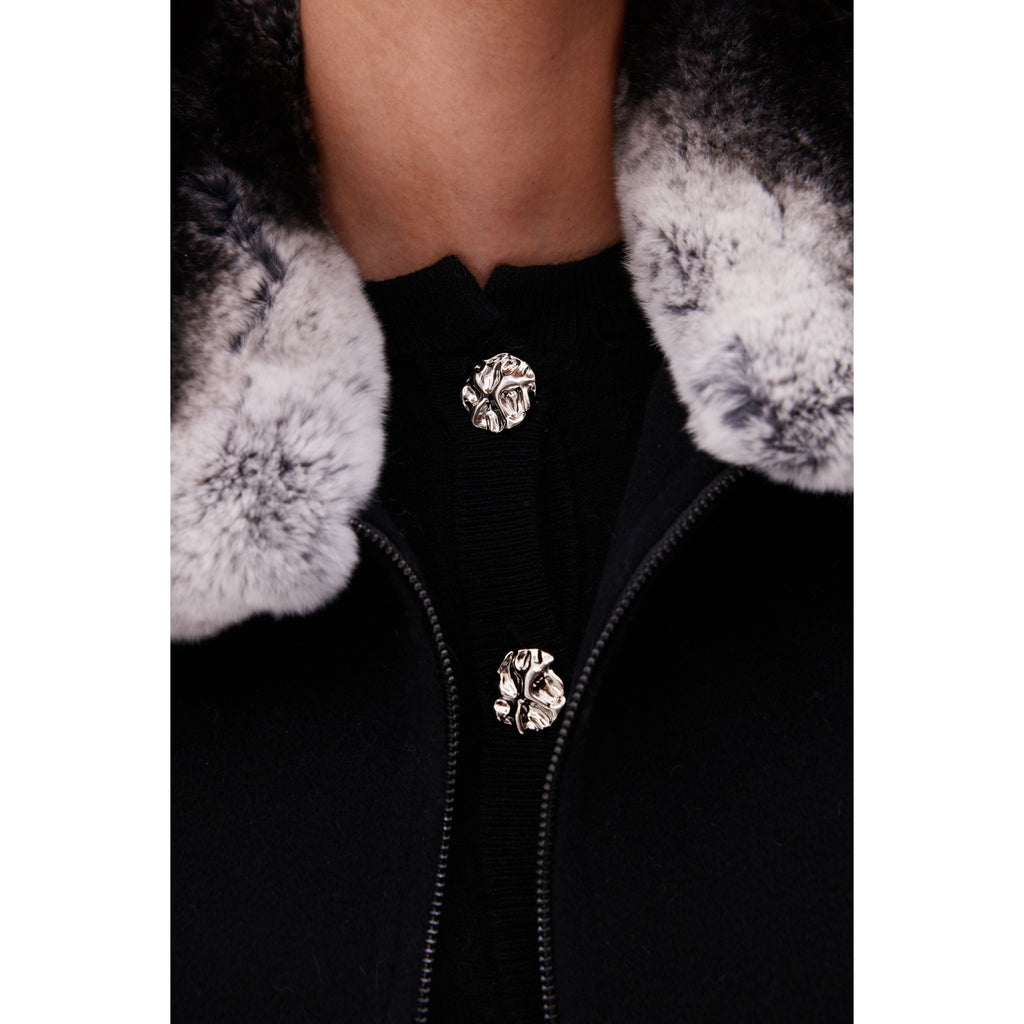 The Zip Up Jacket with Fur Collar in Black