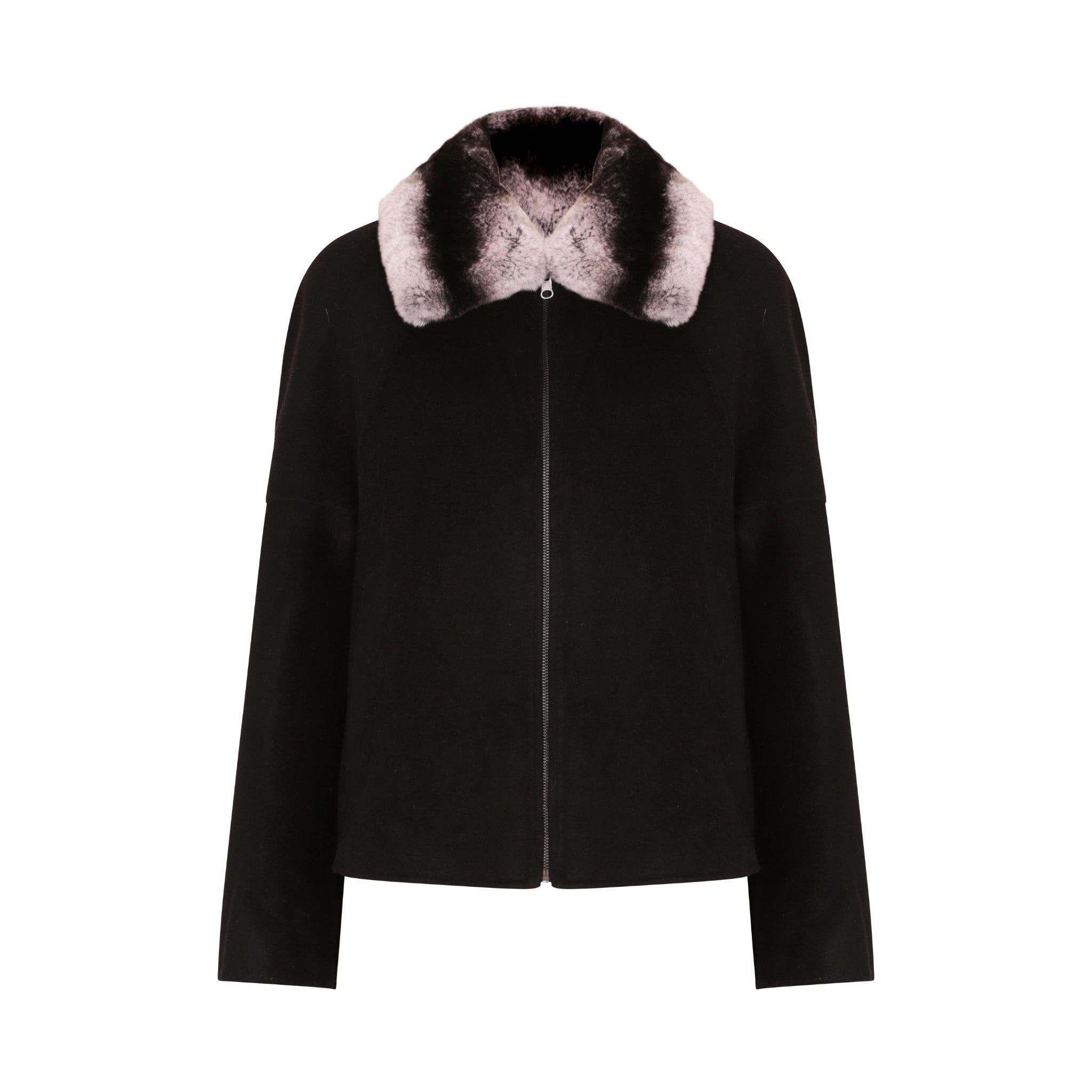 The Zip Up Jacket with Fur Collar in Black