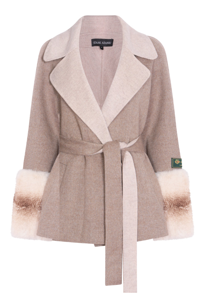 Beige Colour Block Loro Piana Coat With Chinchilla Cuffs