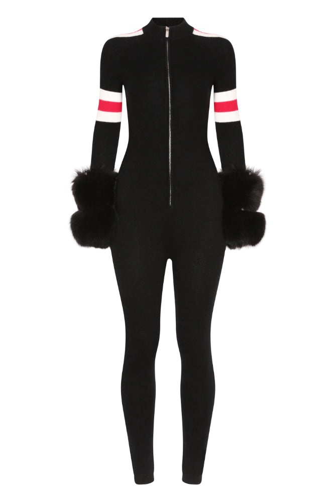 SKI: Black Base Layer Jumpsuit with Stripe Detail