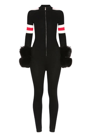 SKI: Black Base Layer Jumpsuit with Stripe Detail (CUSTOMISABLE)