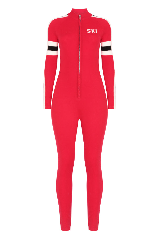 SKI: Triple Tone Base Layer Jumpsuit in Red