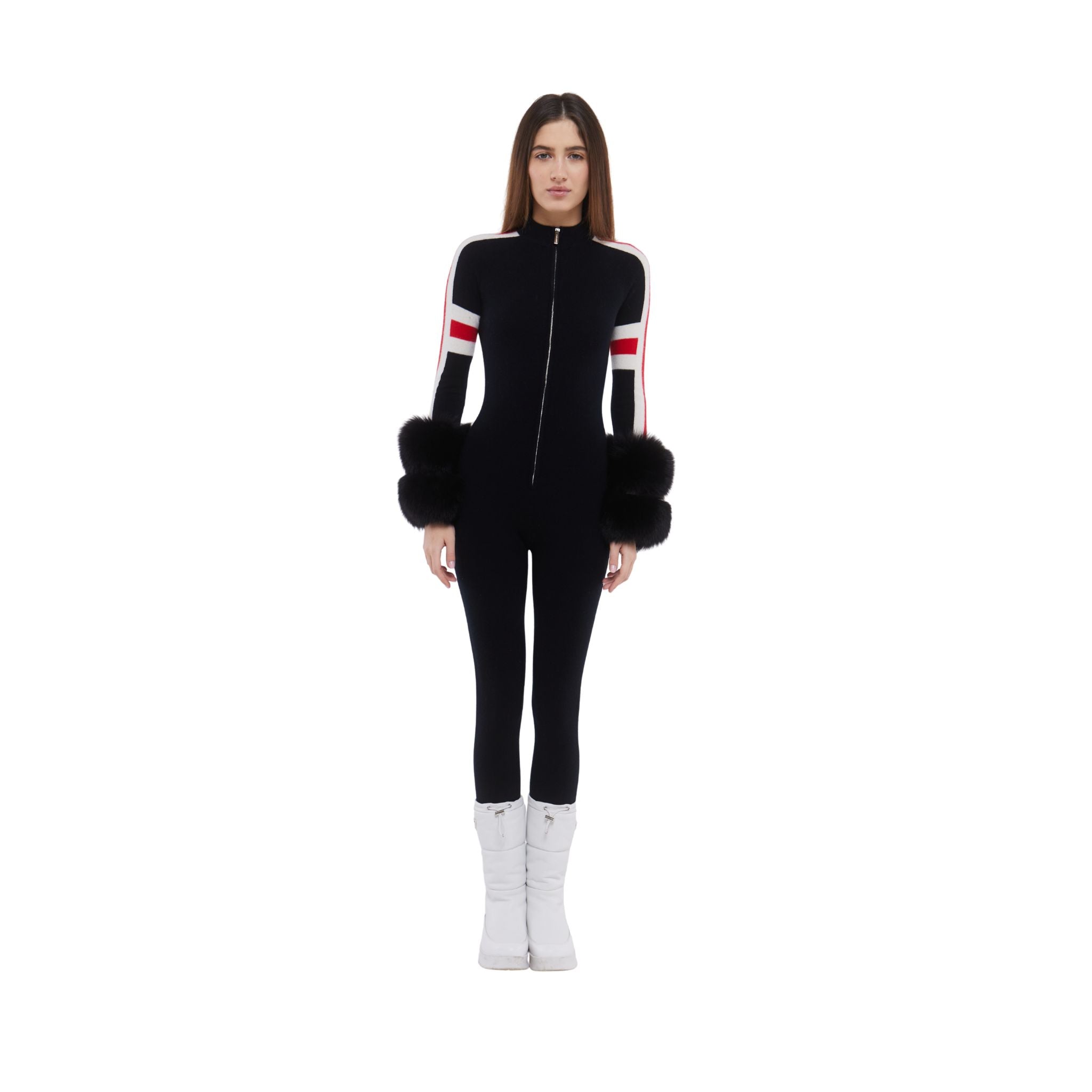 SKI: Black Base Layer Jumpsuit with Stripe Detail