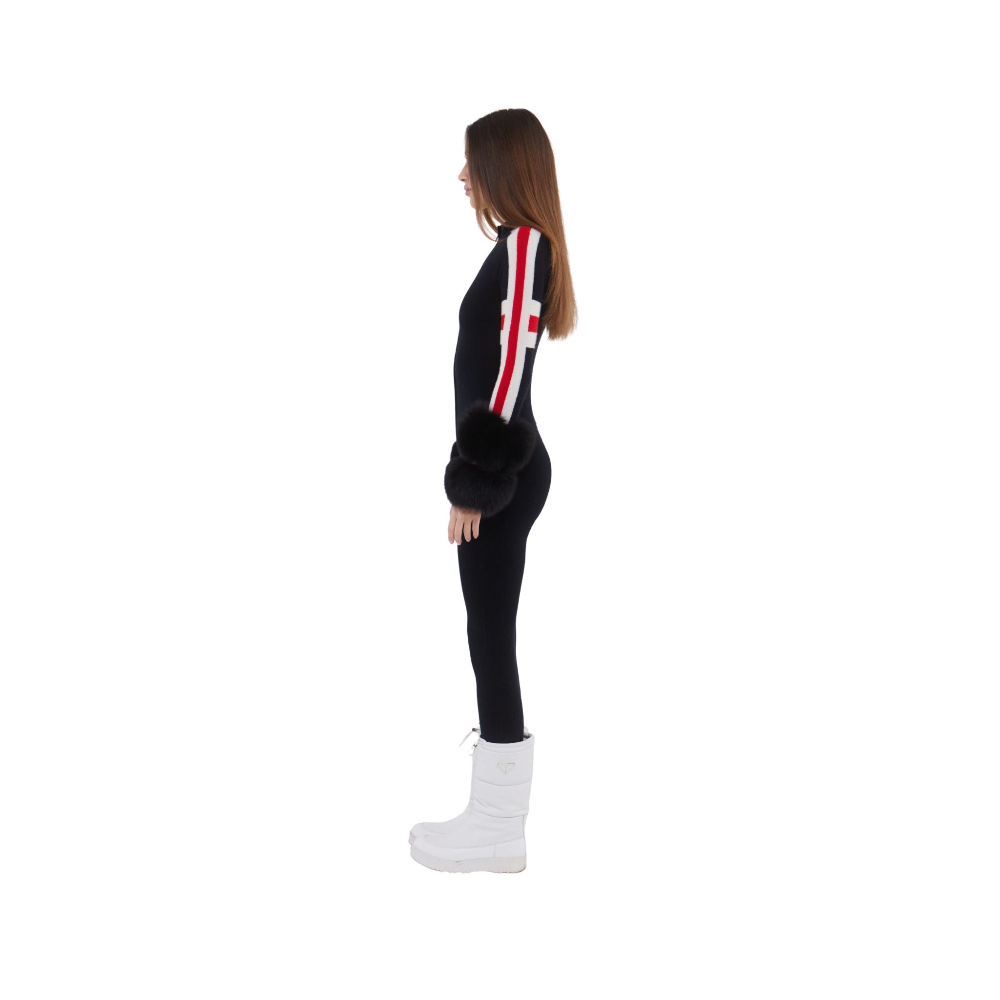 SKI: Black Base Layer Jumpsuit with Stripe Detail