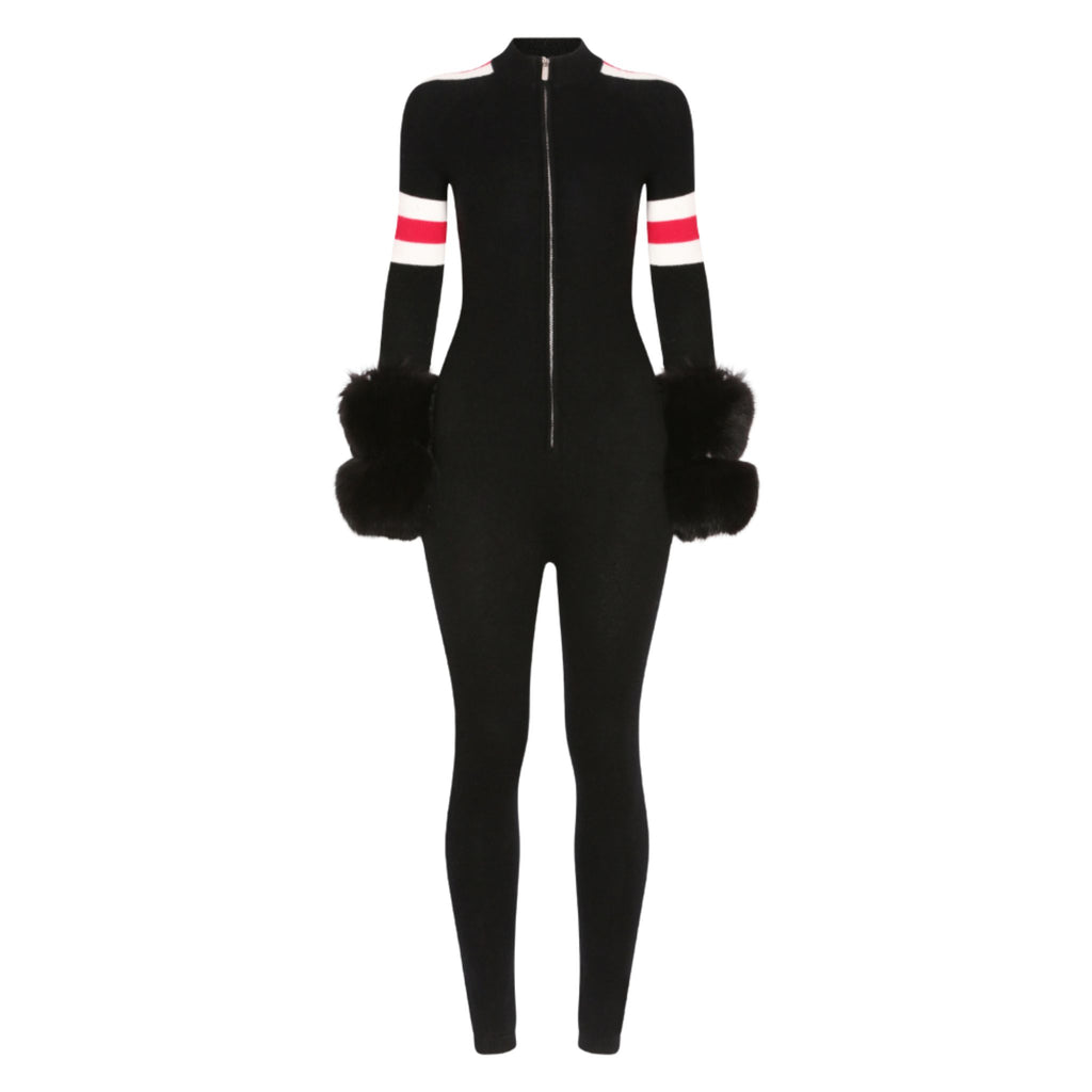 SKI: Black Base Layer Jumpsuit with Stripe Detail