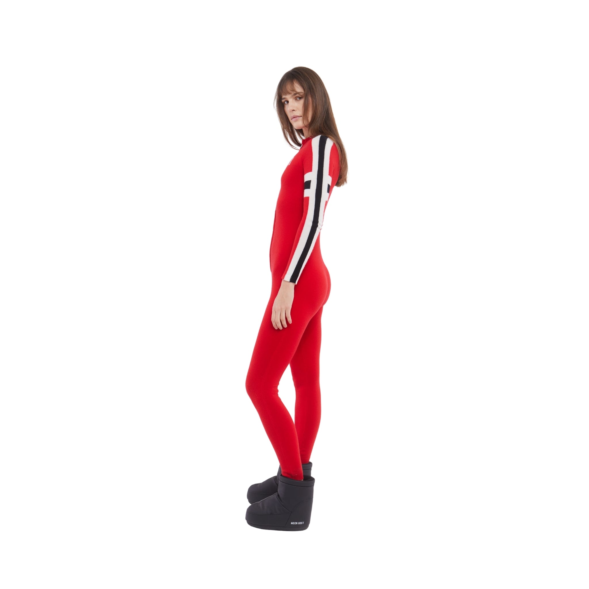 SKI: Triple Tone Base Layer Jumpsuit in Red
