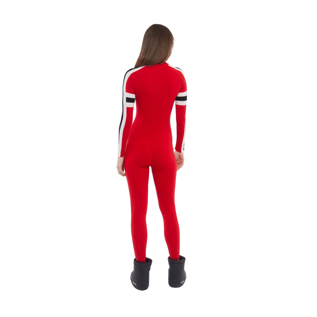 SKI: Triple Tone Base Layer Jumpsuit in Red