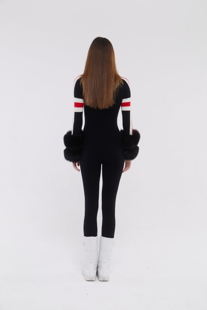 SKI: Black Base Layer Jumpsuit with Stripe Detail