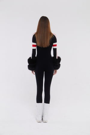 SKI: Black Base Layer Jumpsuit with Stripe Detail (CUSTOMISABLE)