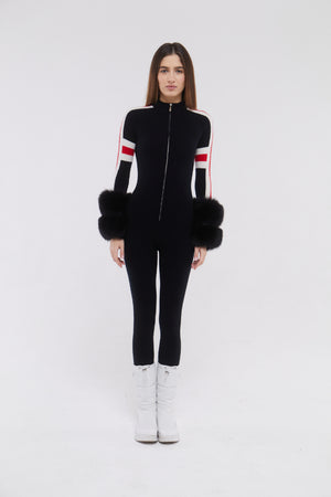 SKI: Apres Ski Triple Tone Jumpsuit with Cuffs in Black