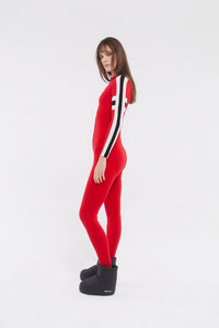 SKI: Triple Tone Base Layer Jumpsuit in Red