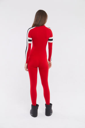 SKI: Triple Tone Base Layer Jumpsuit in Red