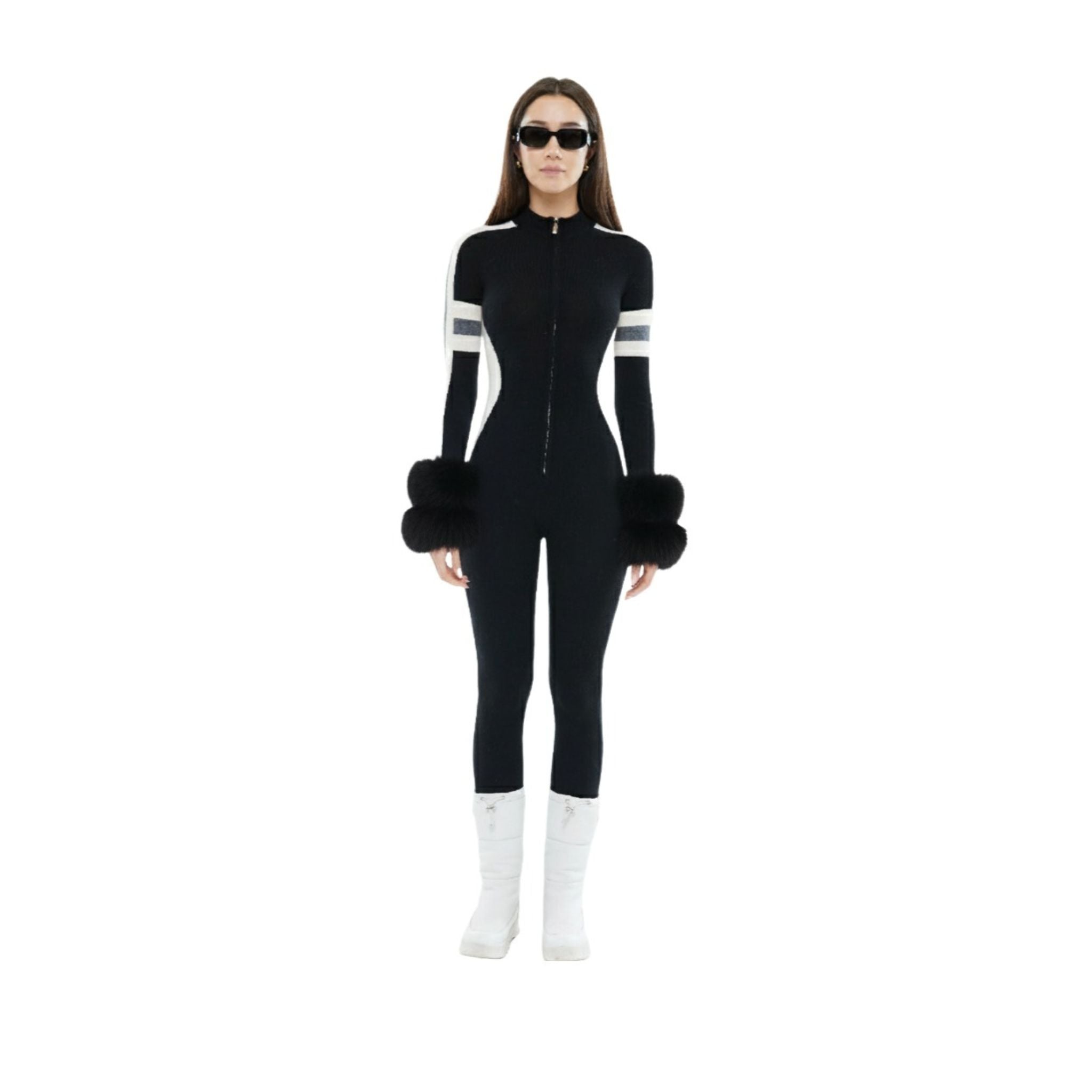 The Stripe Detail Jumpsuit with Cuffs in Black