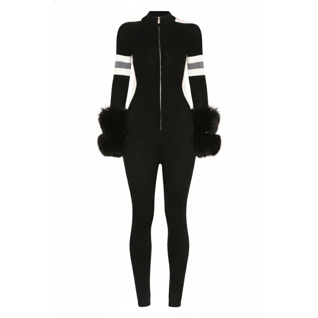 The Stripe Detail Jumpsuit with Cuffs in Black