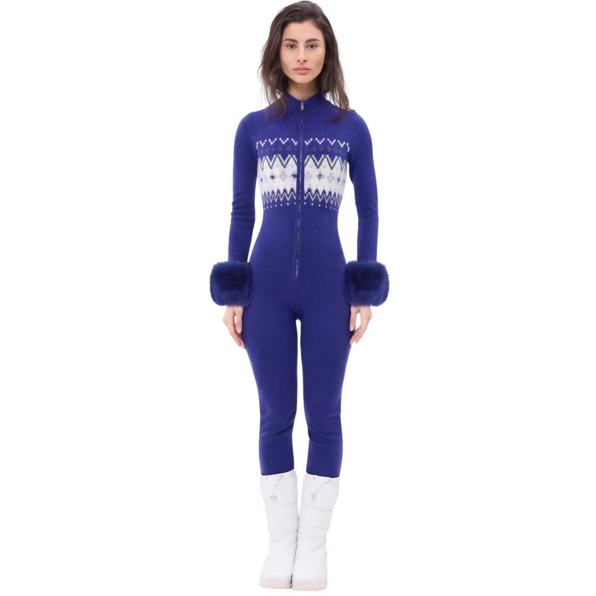 The Fair Isle Print Jumpsuit with Fox Fur Cuffs