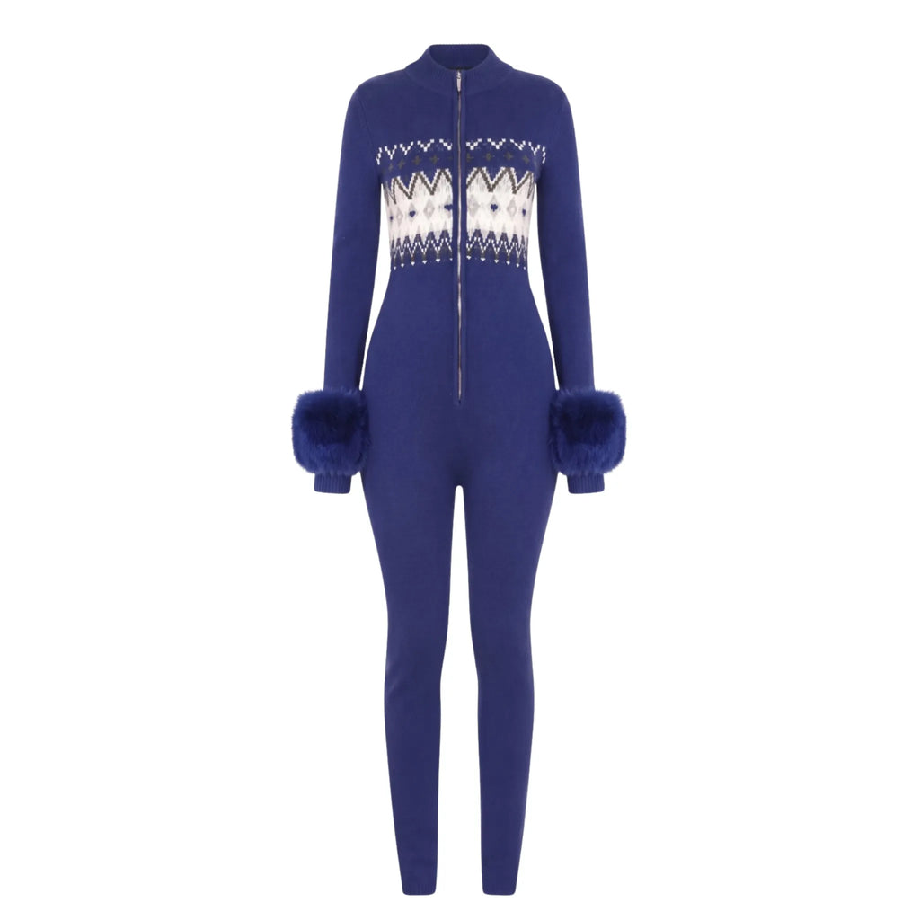 The Fair Isle Print Jumpsuit with Fox Fur Cuffs