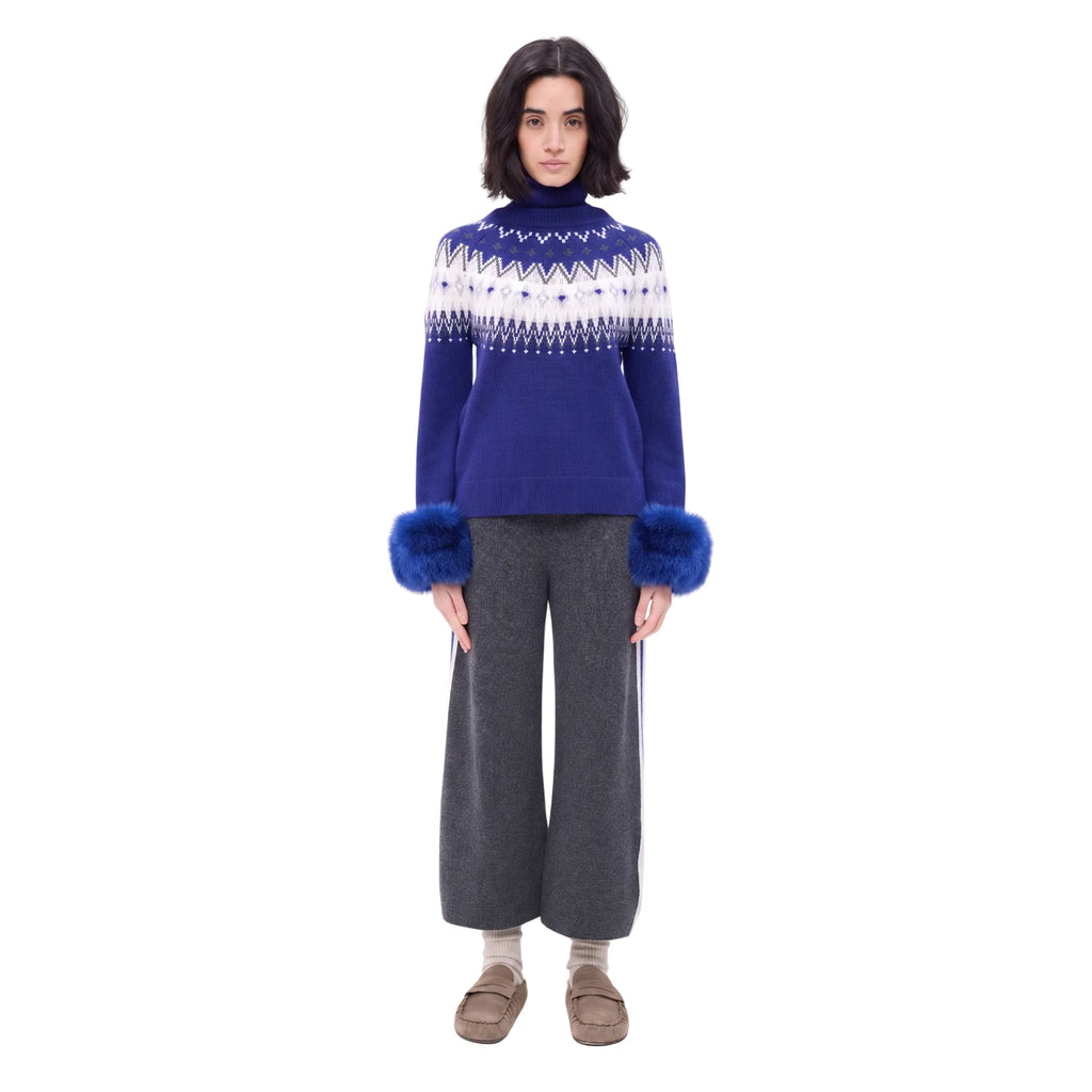 The Fair Isle Print Polo Neck with Fox Fur Cuffs