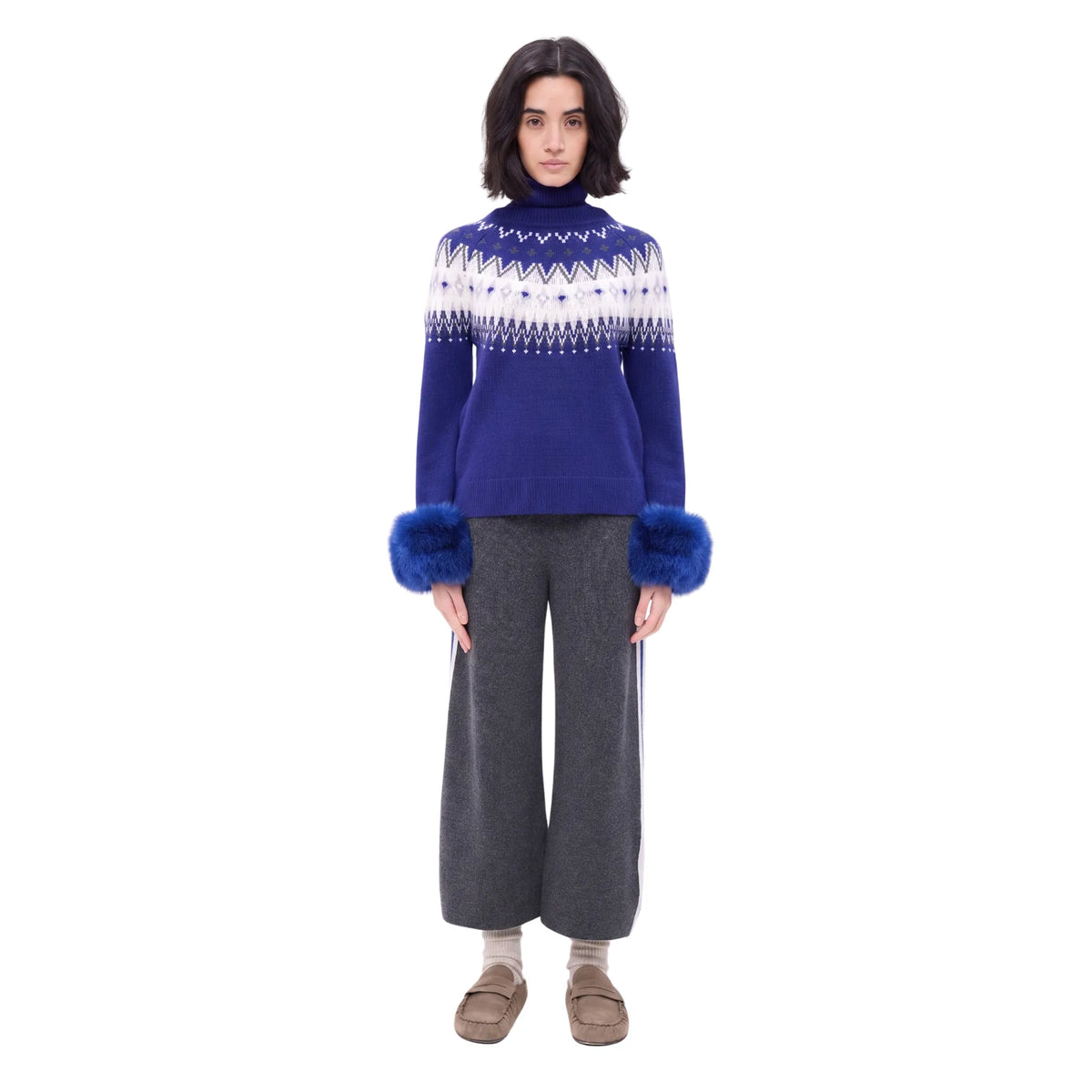 The Fair Isle Print Polo Neck with Fox Fur Cuffs
