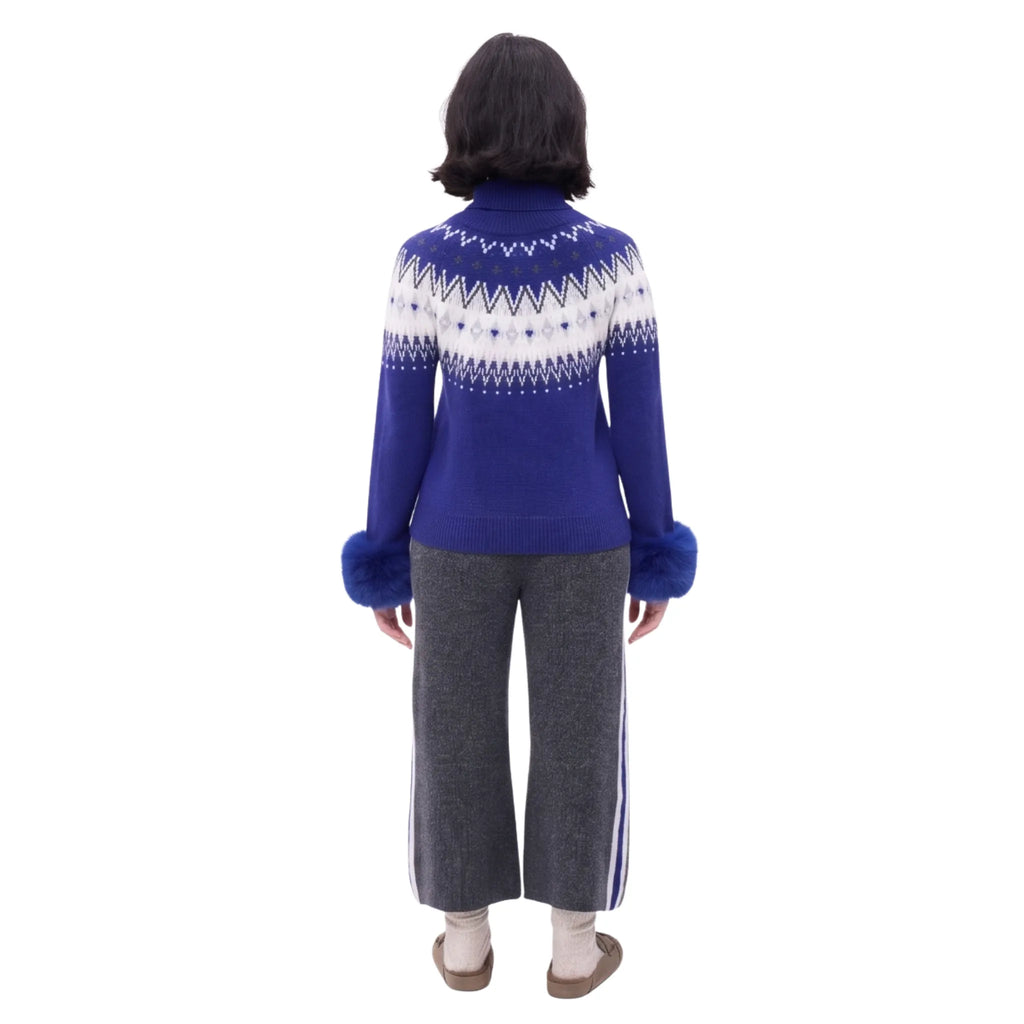 The Fair Isle Print Polo Neck with Fox Fur Cuffs
