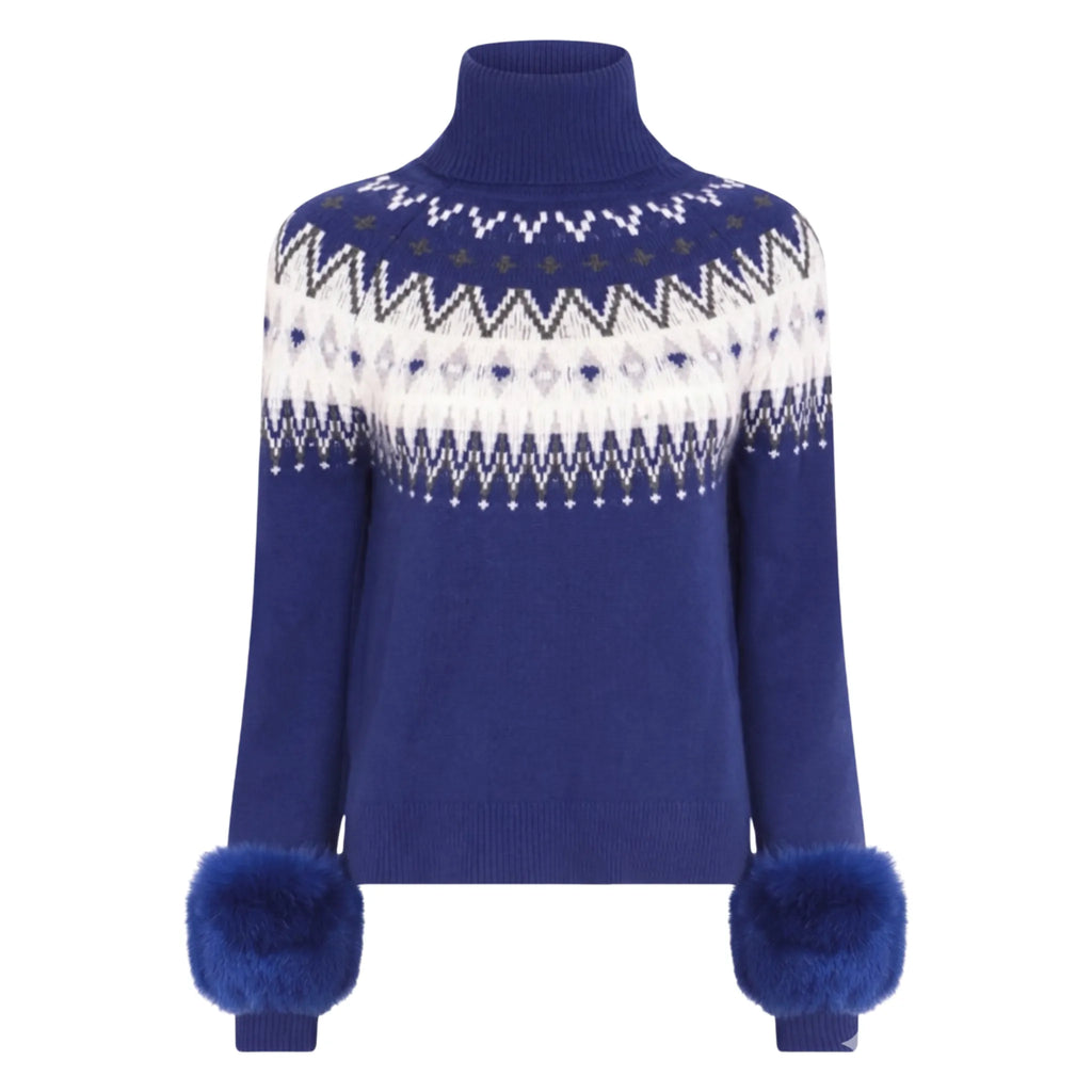 The Fair Isle Print Polo Neck with Fox Fur Cuffs