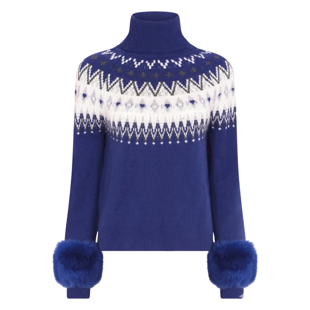 The Fair Isle Print Polo Neck with Fox Fur Cuffs