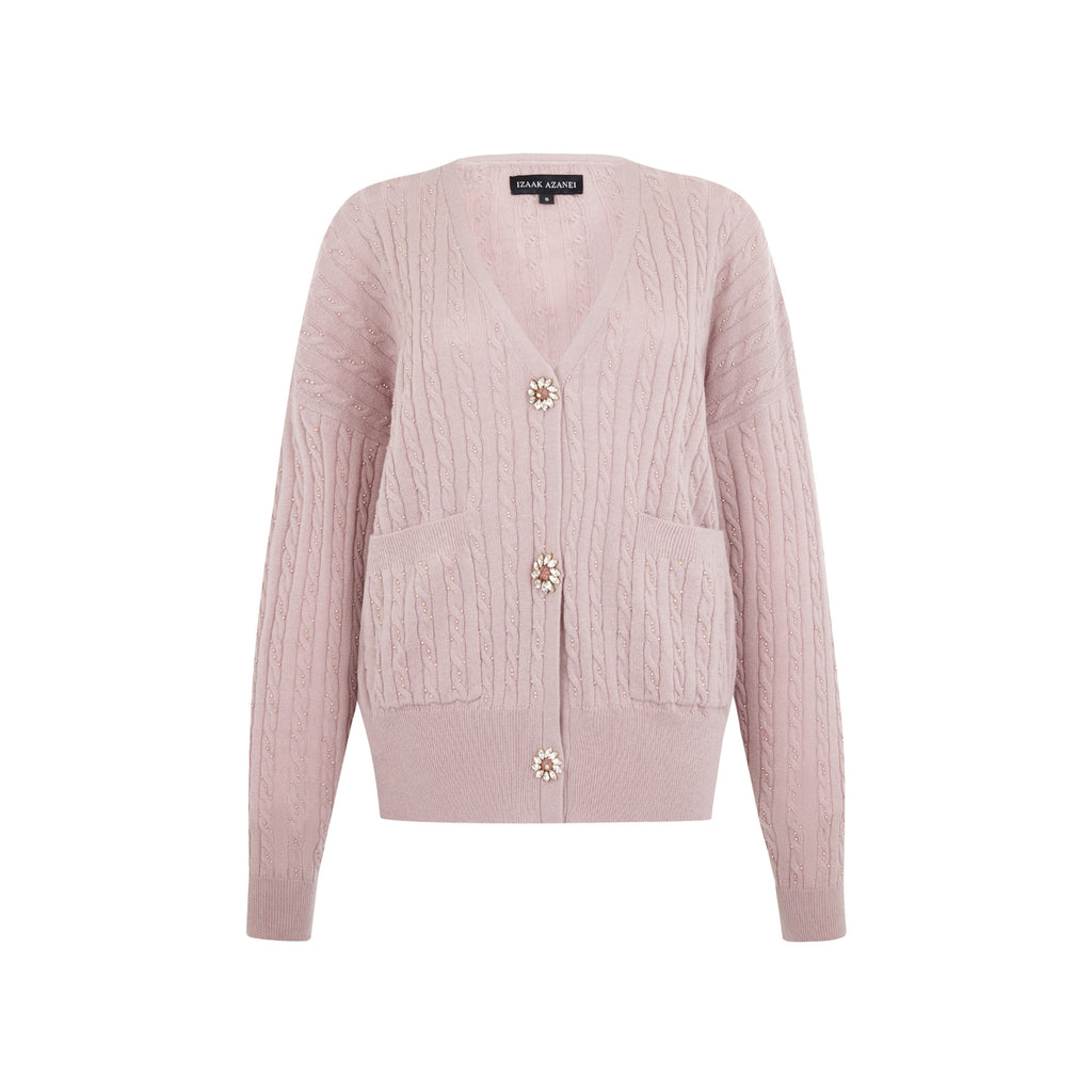 Rose Embellished Cable Cardigan