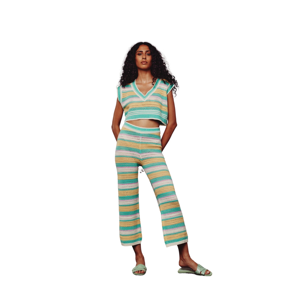 Cream, Green, Yellow & Pink Crochet Pants