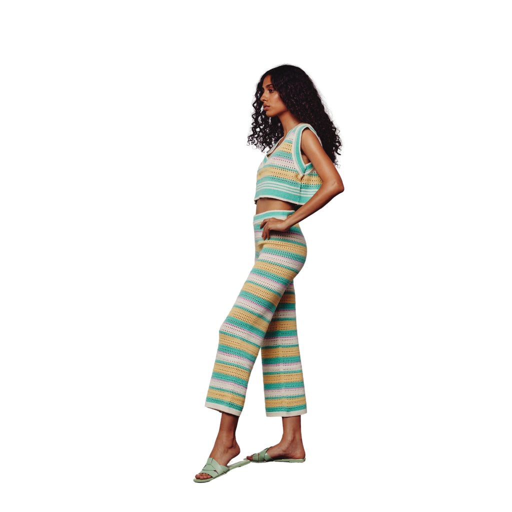 Cream, Green, Yellow & Pink Crochet Pants