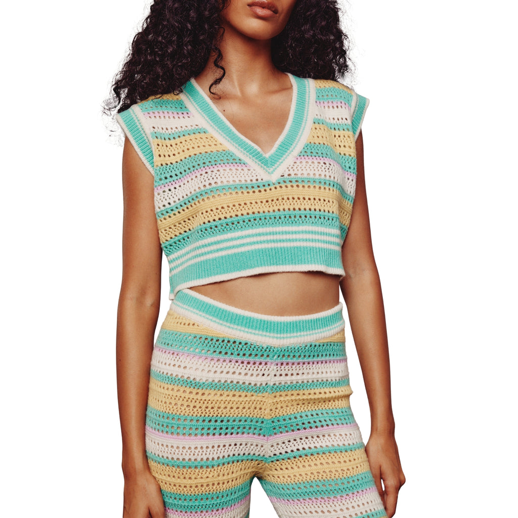 Cream, Green, Yellow & Pink Crochet Pants